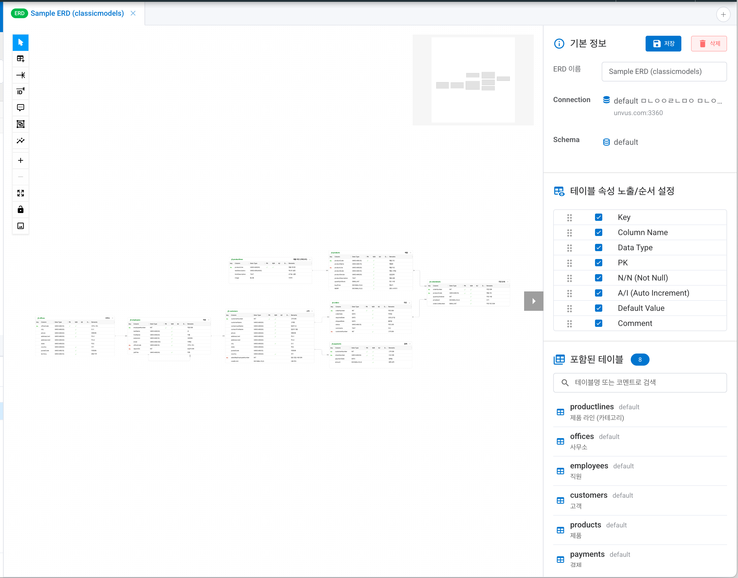 ERD 에디터 화면 구성