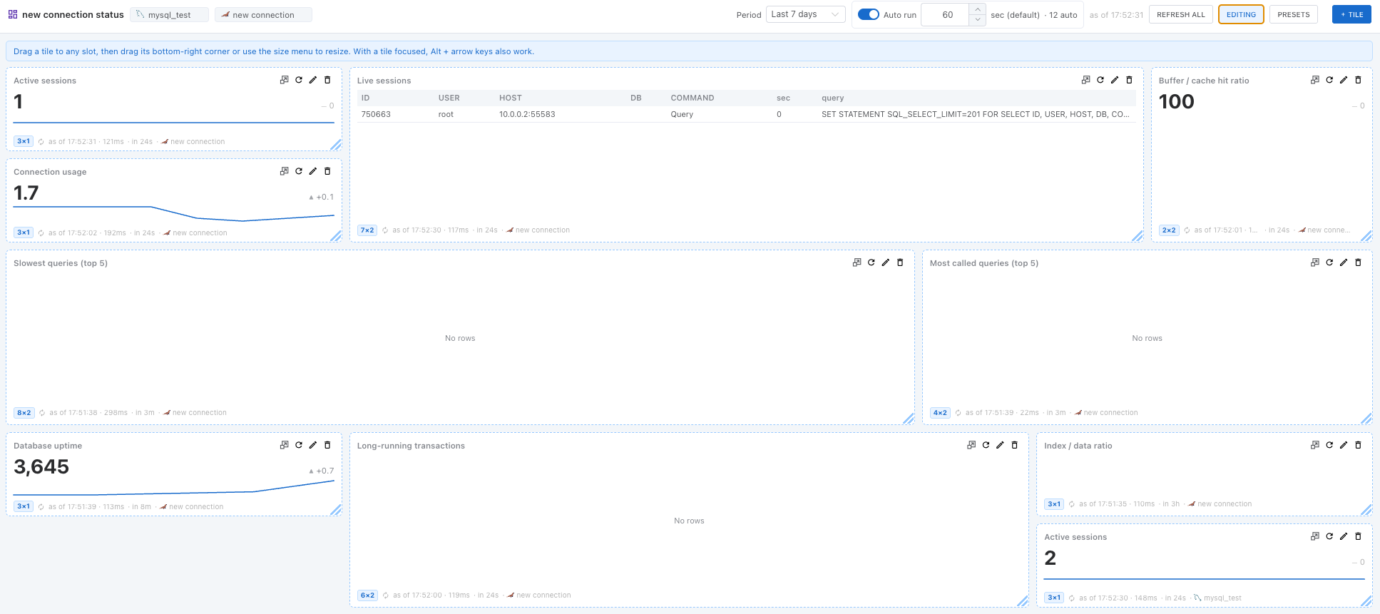 Edit mode — the drag handle on the tile header and the resize handle at the bottom right