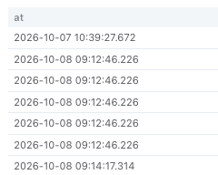 A table tile with Show in my timezone off — the time column shows exactly what is stored in the DB