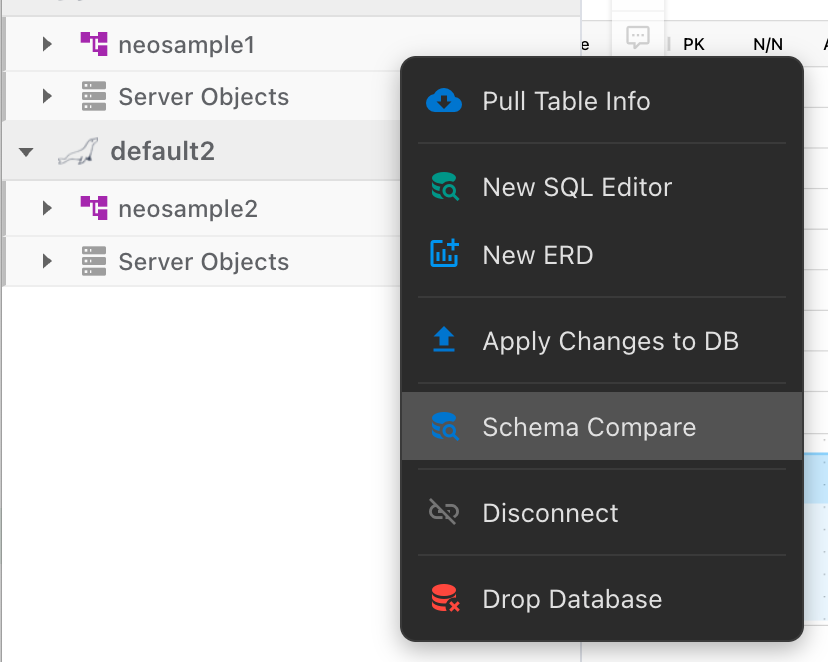 Right-click a Single Schema