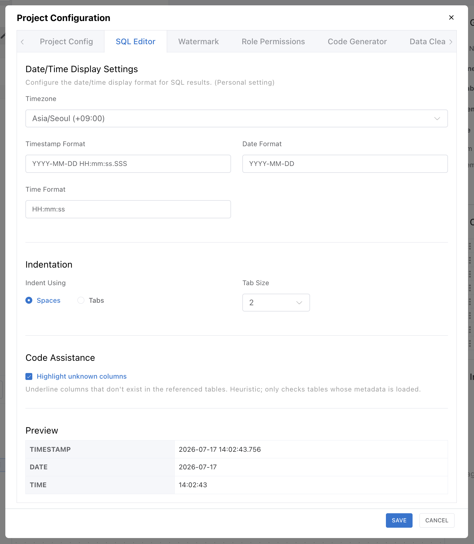 SQL Editor 탭