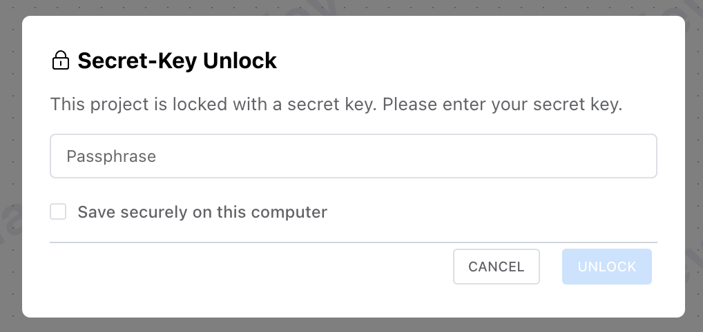 [Screenshot: unlock modal on project entry]