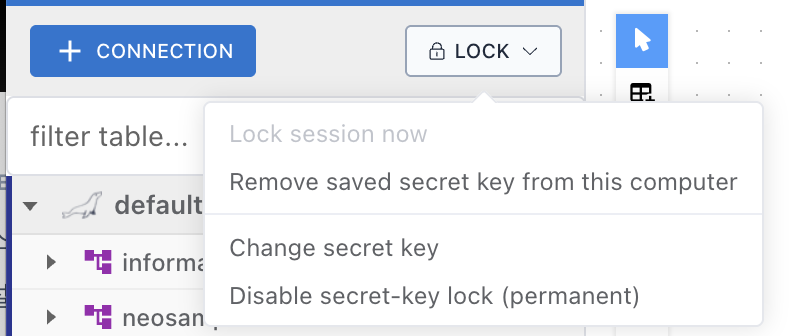 [Screenshot: LOCK button dropdown menu]