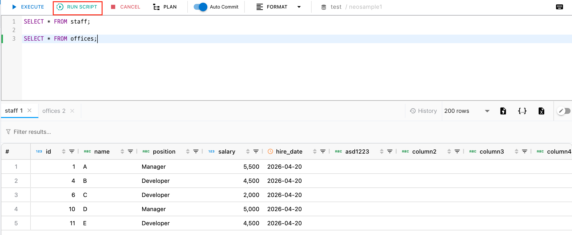 RUN SCRIPT — Execute Entire Script Sequentially