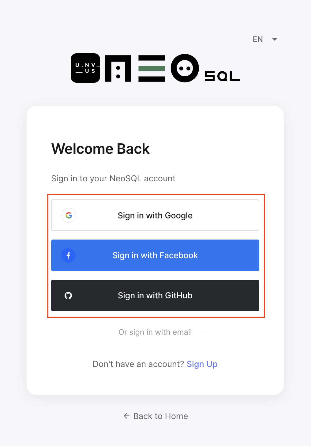 Sign Up with Social Account