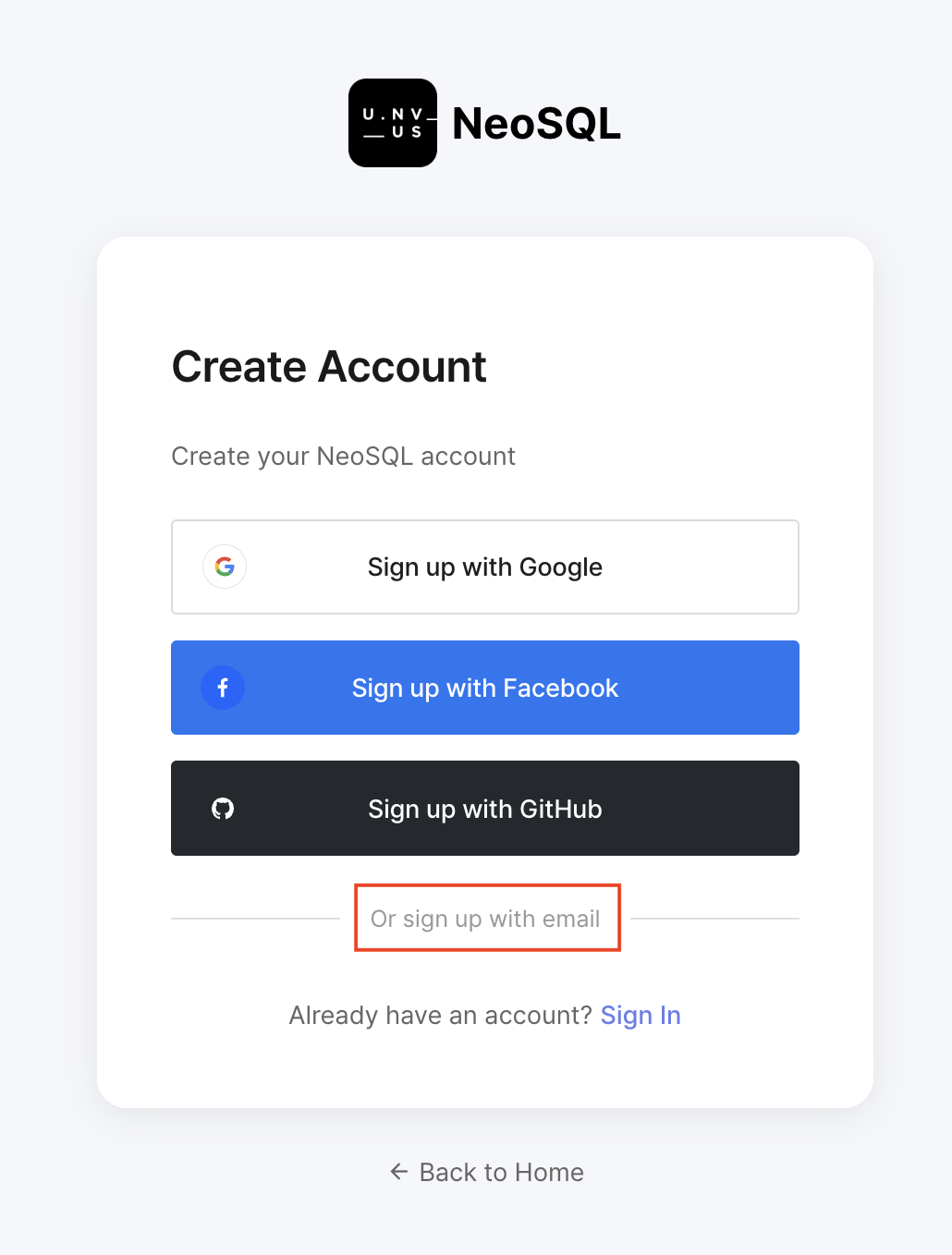 Sign Up with Email