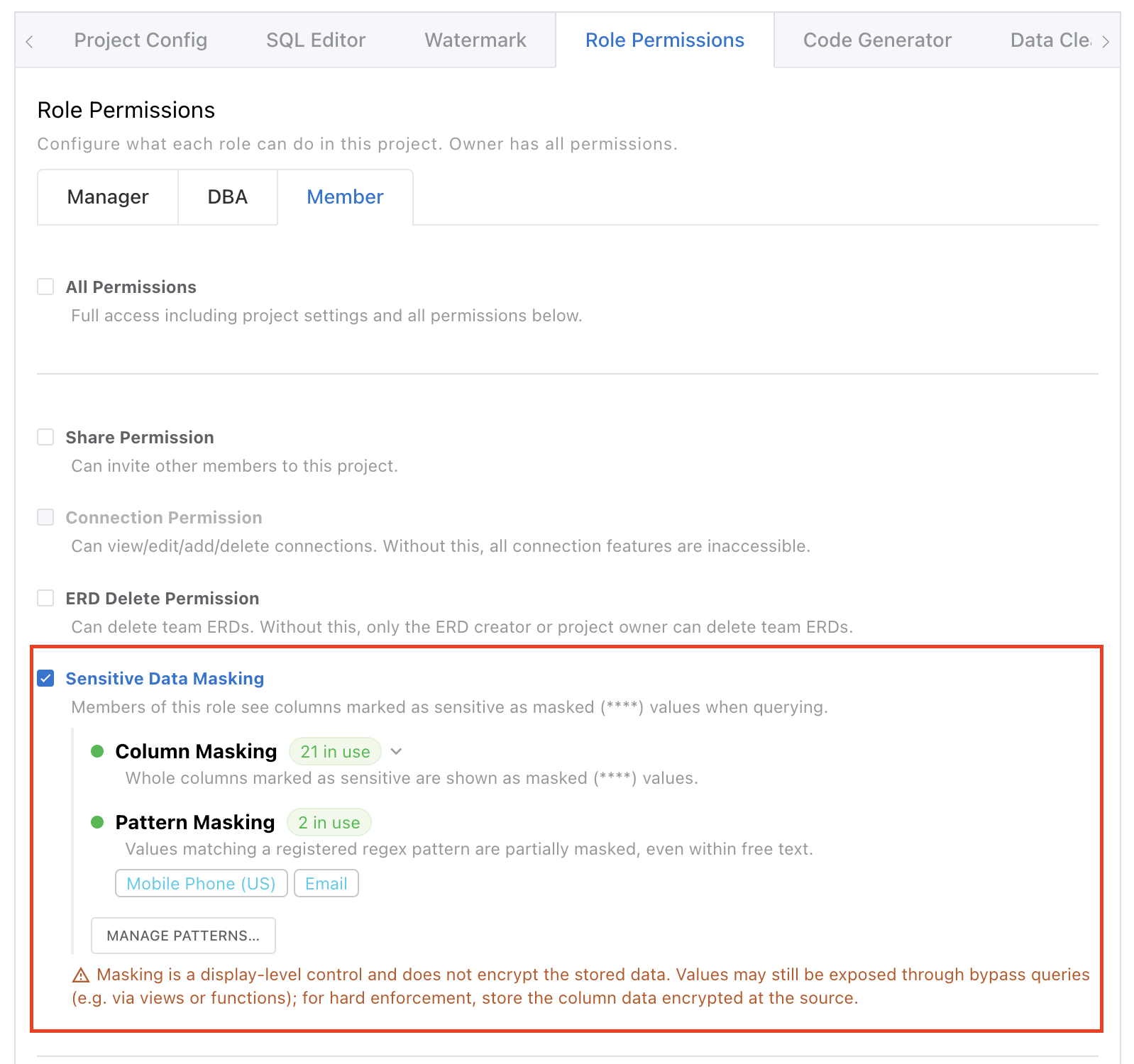 Configuring masked roles