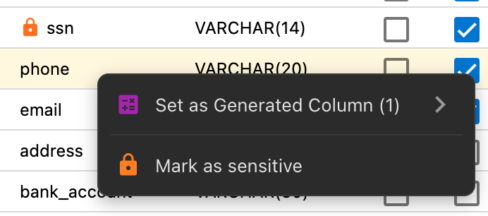 Marking a sensitive column