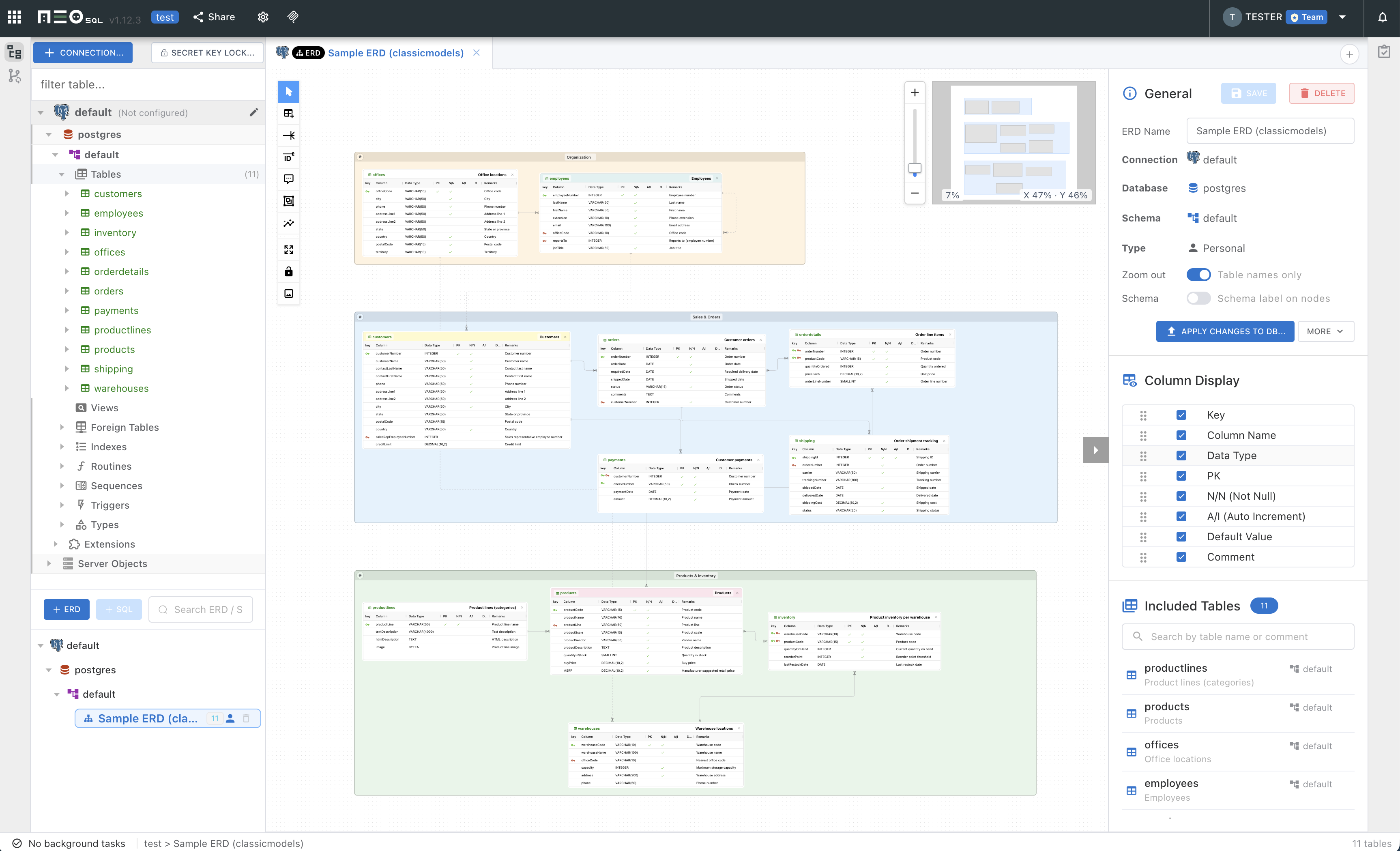 NeoSQL ERD canvas screen